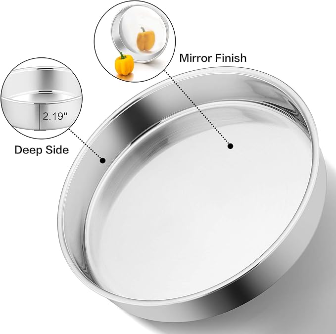 P&P CHEF 11 Inch Round Cake Pan Set of 3, Stainless Steel Baking Cake Pans | Round Baking Cake Pan Bakeware for Layer Birthday Cake, Fit Oven/Pots/Pressure Cooker, Leakproof & Dishwasher Safe, Silver - Image 3