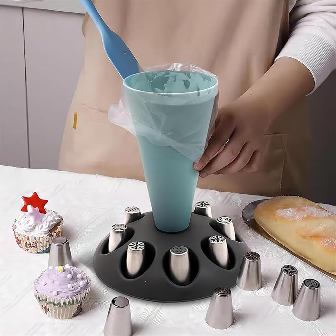 Piping Bag Stand, Piping Bag Holder, Pastry Bag Holder, Piping Tip Organizer With 8 Holder Slots, Piping Bag Holder Stand For Filling, Plastic Pastry Bag Stand, Cake Decorating Kit, Baking Accessories