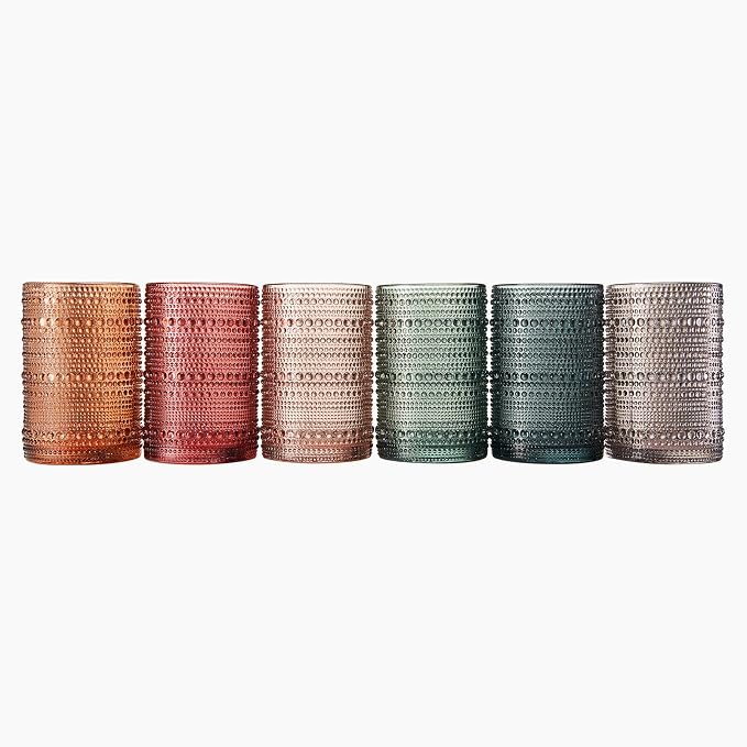 Khen Hobnail Beaded Highball Drinking Tumbler Glasses | Set of 6 | Color, Vintage Bubble Design Whiskey Glassware, Old-Fashioned, Embossed Design for Water, Wine, Cocktail Embossed, Rocks Glass - Image 2