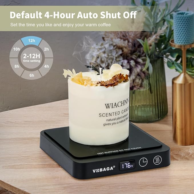 VOBAGA Mug Warmer, Coffee Cup Warmer for Desk with 5 Temp Settings & 2-12H Timer, Smart Candle Warmer & Coffee Warmer with Display for Fastest Heating Coffee, Cocoa, Ideal Coffee Gifts(No Cup) - Image 3