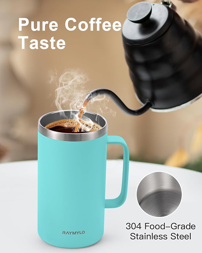 RAYMYLO Insulated Coffee Mug 24 oz, Spill-Proof & Detachable Slider Lid | Double Wall Stainless Steel with Thorough Clean Lid & Handle, Cold for 9 Hrs, Suitable for Camp Home Office - Image 4
