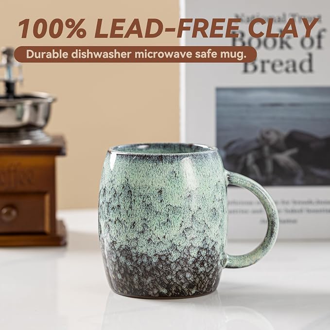 Sage & Moss Nebula Ceramic Coffee Mug - 14 oz Unique Reactive Glaze Coffee Cup with Large Handle, Barrel Cute Mug for Women Men Home Office Gift - Image 6