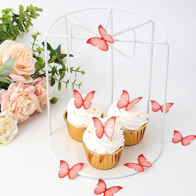 48PCS Wafer Paper Butterfly Cake Toppers YOcity Edible Butterflies for Cake Decorations Red Butterfly Cupcake Toppers for Birthday Party Wedding Food Decorations (Red) - Image 3