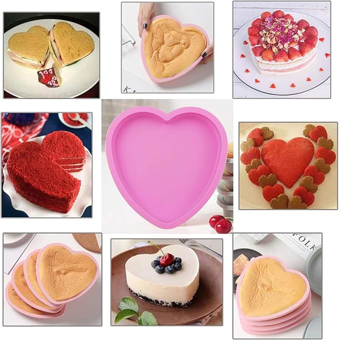 2 Pack Silicone Cake Mold Reusable Small Heart Cake Pan Chocolate Jello Baking Shallow Tray Silicone Mold Valentine's Gift for Mousse Cake Baking, French Dessert, Jello, Pastry（Pink/Red）