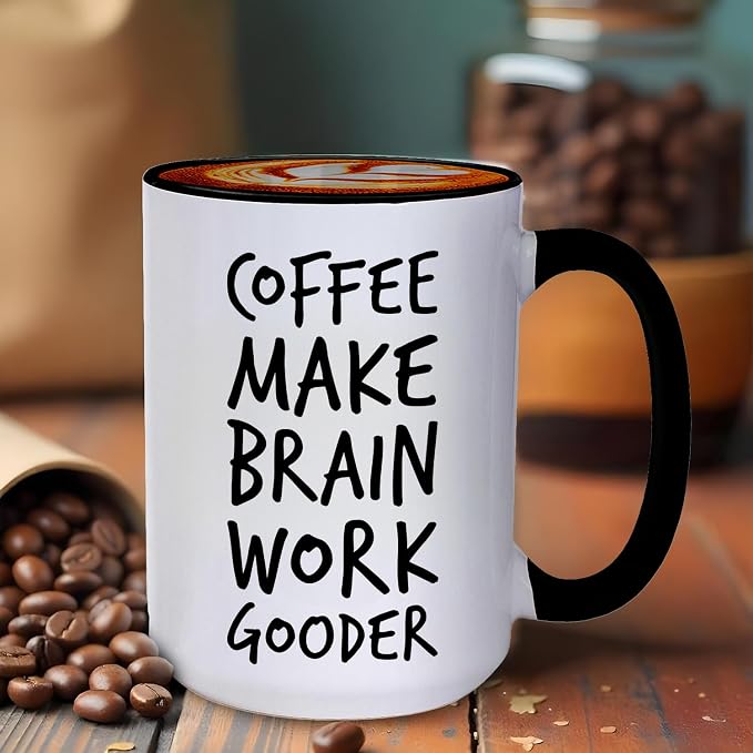 Veracco Coffee Make Brain Work Gooder Mug Funny Coffee Lover Gift Humorous Idea Family Friends Birthday Presents Sarcastic Office Tea Cup Caffeine Addict Brain Booster Gooder Vibes - Image 7
