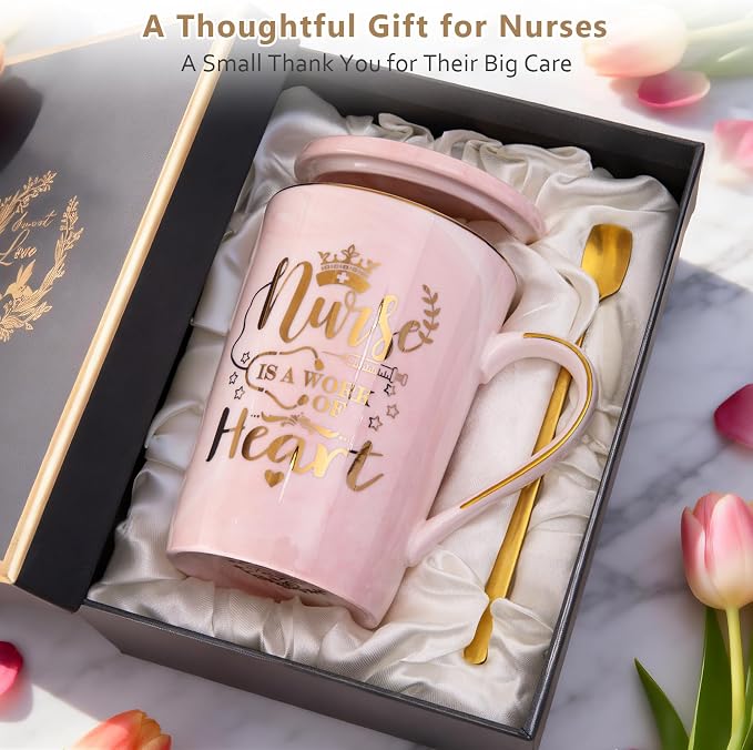 Nurse Gifts for Women, Funny Nurse Mug with Gold Print, Nurses Week Retirement Graduation Appreciation Present, School Nursing Student RN Practitioner, 14oz Pink Marbled Ceramic Cup, Nice Gift Boxed | Nurses Week, Retirement, Graduation, Appreciation, ... - Image 8