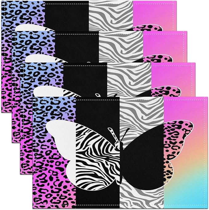 Feelyou Leopard Table Place Mats, Kids Cheetah Butterfly Placemats Set of 4 Animal Print Placemat for Kitchen Dining Table Decor Indoor Outdoor for Zebra Colorful 18"x12" by Feelyou