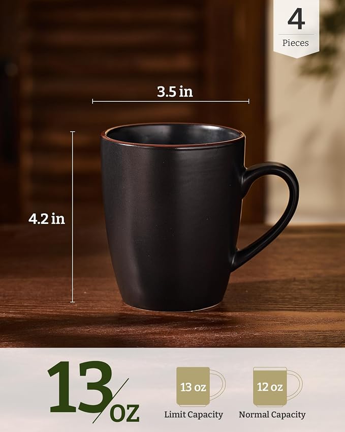 famiware Venus Coffee Mugs for 4, 13 oz Mug Set, Dringking Cup with Handle for Coffee, Tea, Cocoa, Milk, Matte Black - Image 4