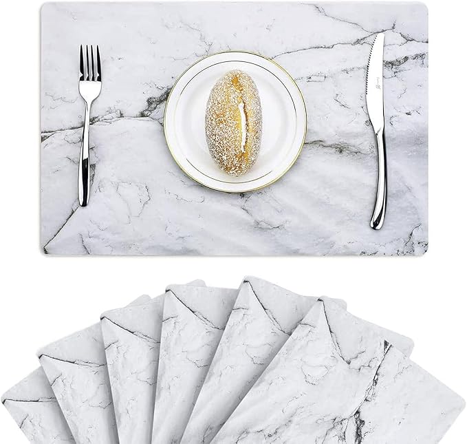 GENNISSY Marble Placemats Washable for Dining Table Set of 6 Thin Environmental Table Mats Wipeable Easy Clean for Kitchen Dinner Party (White Marble) by GENNISSY