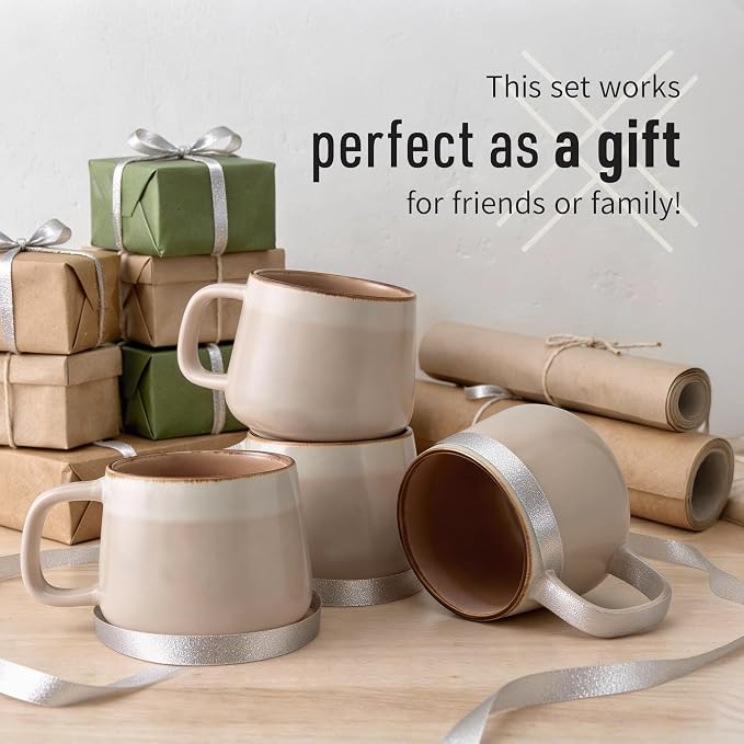 Ava Nord Small Stoneware Ceramic Coffee Mugs Set of 4-6 oz - Rose Sand | Lead-Free, Non-Toxic, Freezer - Microwave & Dishwasher Safe, Comfortable Handle, Aesthetic Nordic Design for Tea, Cappuccino - Image 6
