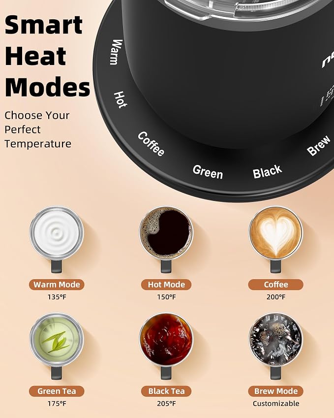 Nuwave Smart Heated Coffee Mug with Custom Brew Modes, Rechargeable, 16oz | Self Heating Temperature Control Mug with LED Display, Double-Wall Vacuum Insulation, 5-Hour Battery Life, Auto Shut-Off - Image 3