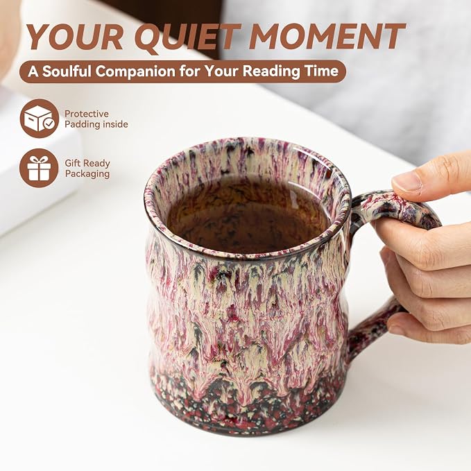 Unique Reactive Glaze Ceramic Coffee Mug - 15 oz Large Coffee Cup with Ergonomic Handle, Handmade Lava Red Ceramic Mug for Office & Home, Great Birthday Gift for Women, Men & Friends, Microwave Safe - Image 4