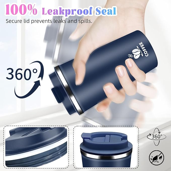 17oz Insulated Travel Coffee Mug with Flip Lid – Leakproof Stainless Steel Insulated Coffee Tumblers, Reusable Coffee Cup for Hot & Cold Drinks, Perfect for Camping & On-the-Go - Image 6