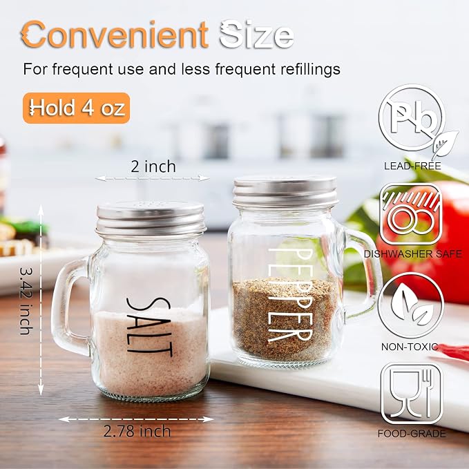 Glass Salt and Pepper Shakers Set, ZOSUJO 4 oz Cute Clear Salt Pepper Shaker, Kitchen Decor for Home Restaurants Wedding, Transparent Shaker Sets with Stainless Steel Lids - Image 3