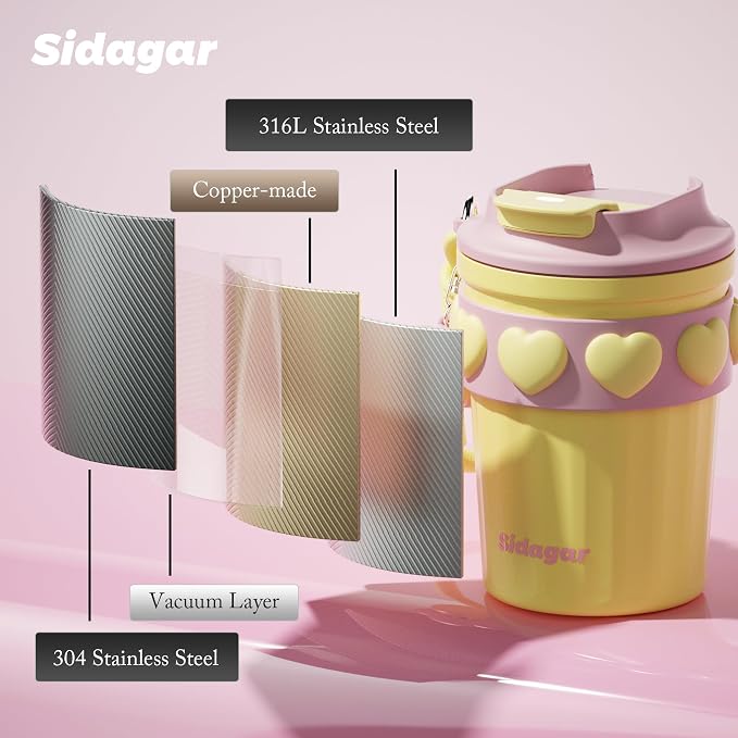 SDGA+ 12 oz Travel Coffee Mug Spill Proof Leak Proof, Stainless Steel Thermal Coffee Cup with Lid, Resuable Cup for Hot and Cold, Portable Tumbler for Women, Golden Sorbet - Image 8