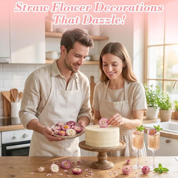 90-100 Pcs Edible Pink Dried Flowers, Food Grade Helichrysum Strawflowers | Natural Edible Dried Flowers for Garnishing Cocktails, Cake Decorations, Drink Botanicals, Tea Infusions and DIY Crafts - Image 4