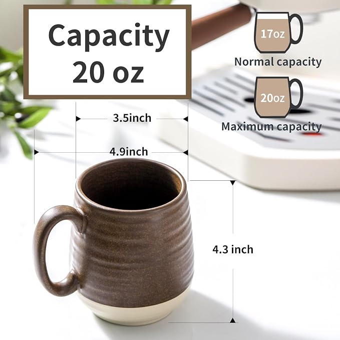 HASENSE 20 oz Coffee Mugs Set of 2 – Large Tea Cups with Comfortable Handle, Perfect for Coffee,Brown Microwave & Dishwasher Safe Mugs for Latte, Hot Cocoa - Image 2