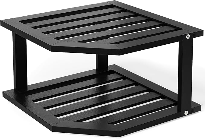VERTORGAN 2 Tier Bamboo Plate Organizer,Corner Shelf for Kitchen(Black) | Pantry Storage,Dish Rack,Spice Rack,Corner Organizer,Kitchen Counter Shelves,Kitchen Storage,Holds Plates by VERTORGAN