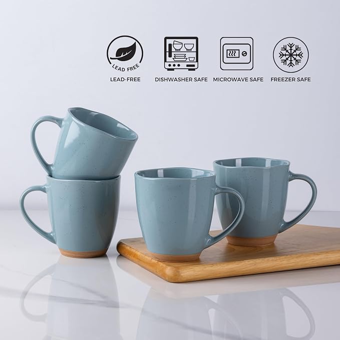 AmorArc 12oz Ceramic Coffee Mugs set of 6, Stylish Coffee Mugs with Rustic Terracotta Underside for Latte/Cappuccino/Milk/Cocoa, Dishwasher&Microwave Safe, Stone Blue - Image 6