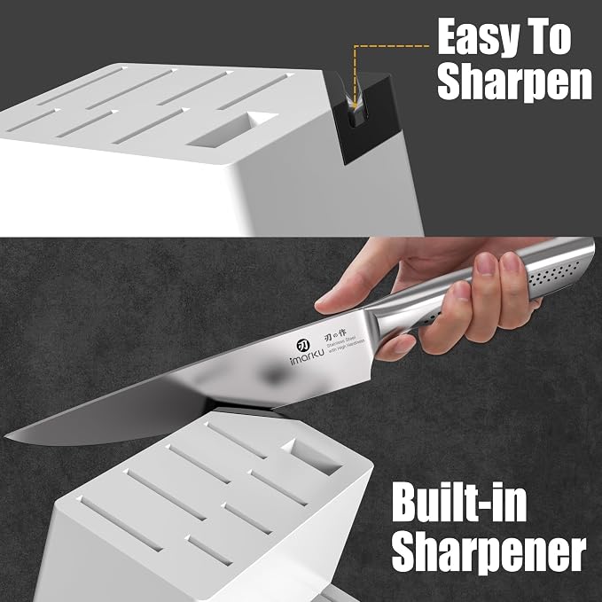 imarku® Knife Set, Japanese HC Stainless Steel 15 PCS Kitchen Knife Set With Block With Built-in Sharpener, Razor-Sharp Blade Knife Block Set With Dotted Ergomomic Handle, Best Birthday Gifts, White - Image 3