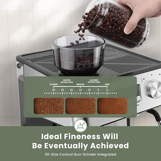 Gevi 20 Bar Espresso Machine with Grinder & Steam Wand for Latte Cappuccino | Removable Water Tank, Powerful Milk Frother, Stable Pressure System For Crafting Silky Homemade Coffee Drinks - Image 2