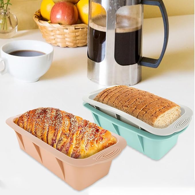 RHBLME 6 Pack Silicone Loaf Pan - Non-Stick Silicone Bread Loaf Pan, 10 x 4.9 x 3.9 Inch, For Bread, Meatloaf & More