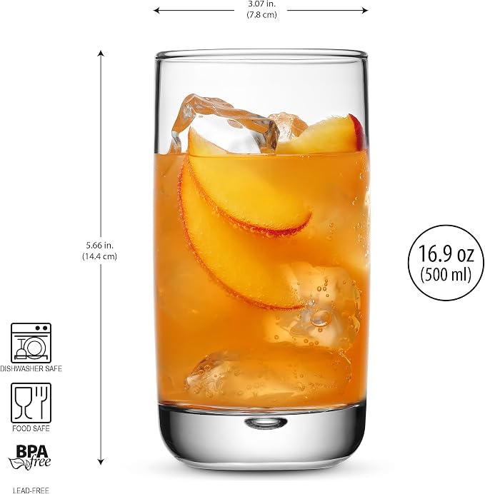 Set of 4 Highball Glasses 16 Oz Collins Cocktail Drinking Glass Cups, Bubble Base Glassware for Water, Juice, Cocktails, Beer Pint Glasses, Modern Basic Tumblers. - Image 4