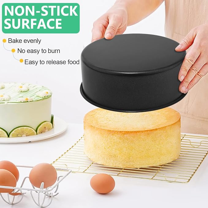 P&P CHEF 6 Inch Cake Pan Set, 3Pcs Non-stick Round Baking Cake Pans Tins | Stainless Steel Core & Nonstick Coating, Good for Baking Layer Tier Cakes for Birthday Wedding, Deep Side & One-piece Design - Image 4
