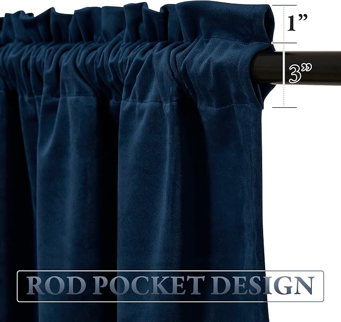 Navy Blue Tassel Velvet Valances Curtains 52x18 Inch 2 Panels | Luxury Thick Scalloped Valances for Kitchen, Office, Rod Pocket Privacy Home Decoration for Living Room - Image 3