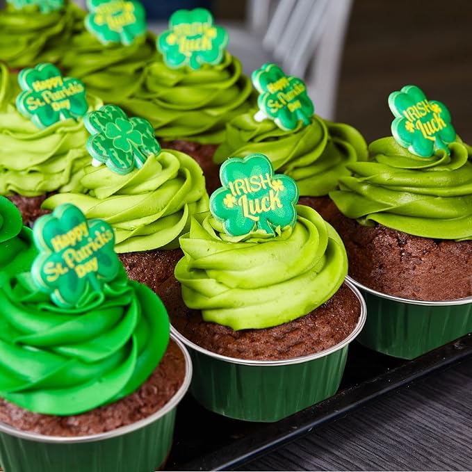 St. Patrick's Day 50Pcs Mini Aluminum Foil Cupcake,5oz Baking Cups with Lid | Green Disposable Ramekins for Christmas,Mini Cake Pans,Loaf Pan with Lids,Tin Cups Containers for Cupcake,Pudding,Cheesecake - Image 6