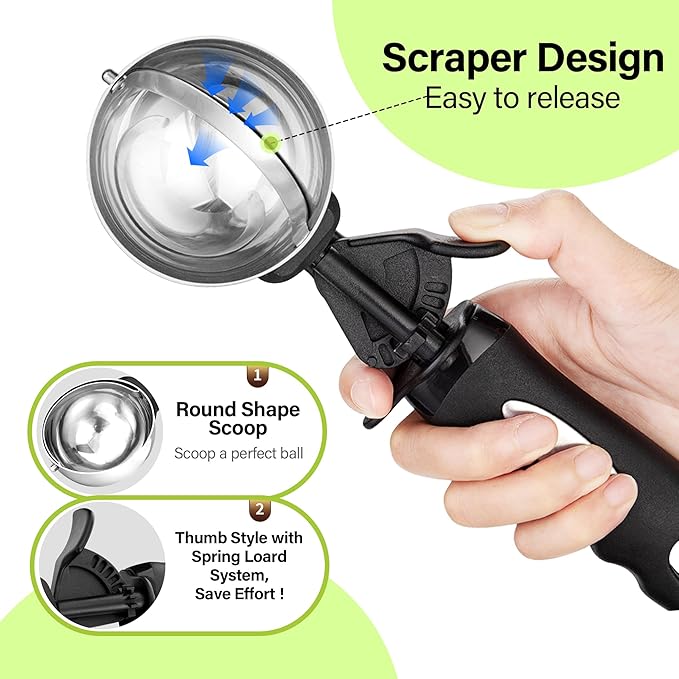 Ice Cream Scoop with Trigger, 4.9 Tbsp Cookie Scoop for Baking, 2.45 Oz Cookie dough Scooper, Large Ice Cream Scooper, Stainless Steel Portion Scoop,72.7 ML