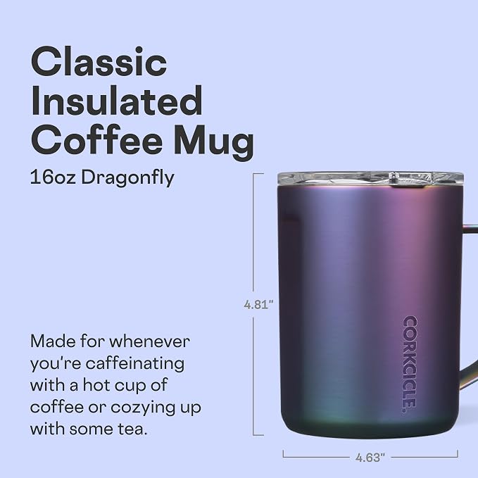 Corkcicle Classic Coffee Mug - Triple Insulated Stainless Steel for Travel - Shatter-Proof Lid - Keeps Drink Hot Over 3 Hours - Holiday Mug Gift - Great for Gifting Warmth - 16 oz - Dragonfly - Image 2