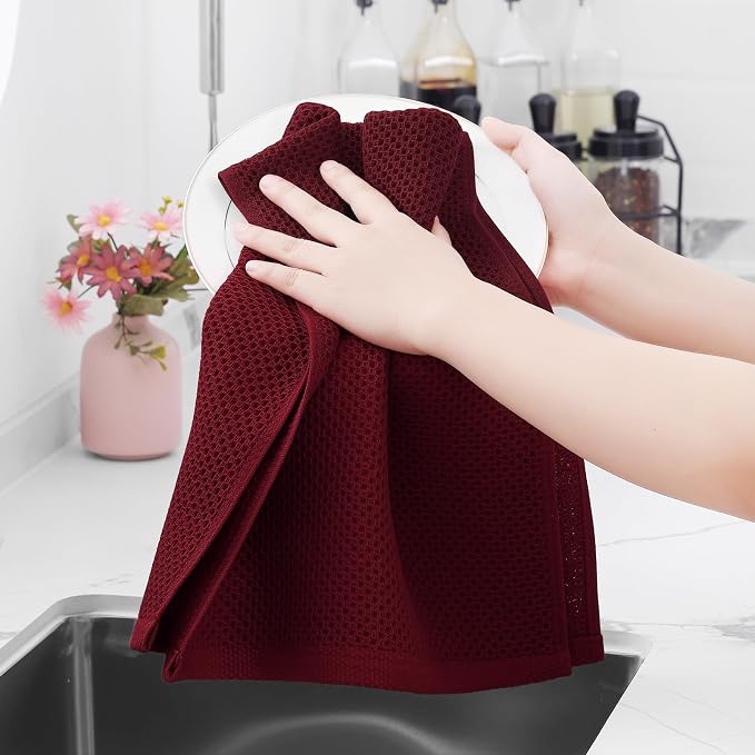 Homaxy 100% Cotton Waffle Weave Kitchen Dish Towels 6-Pack, Burgundy | 13 x 28 Inches, Ultra Soft Absorbent Dish Towels, Quick Drying Cleaning Towels - Image 4