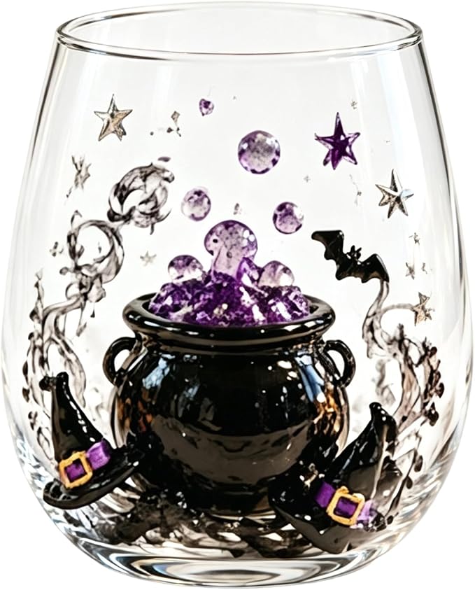 Halloween Themed 3D Inlay Glass Cup, Stemless Egg Shaped Clear Drinking Tumbler, Decorative Transparent Glassware for Home Bar, Farmhouse Halloween Party Table Decoration - Image 2