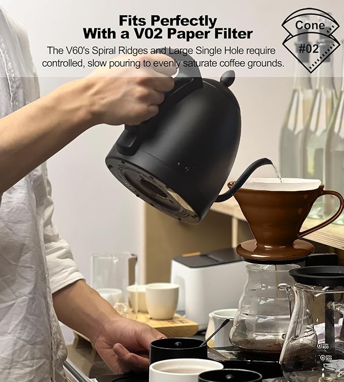 Pour Over Coffee Dripper - Ceramic Pour Over Coffee Maker Cone, Porcelain Coffee Drip, Pour Over Single Cup, Manual Brew Maker for Home, Cafe, Office - 1-4Cup, V60 Size 02 (Brown)