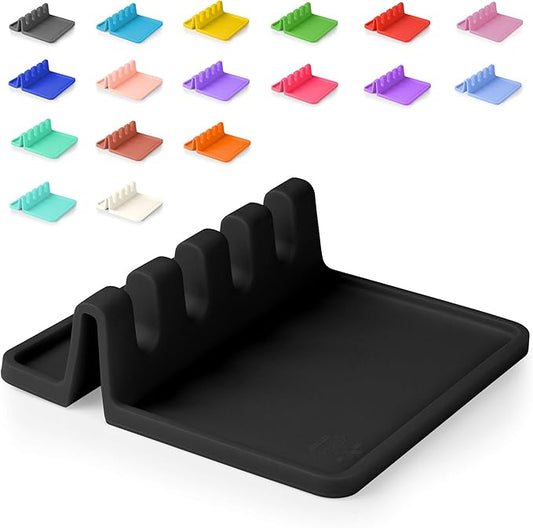 Zulay Kitchen Silicone Utensil Rest with Drip Pad for Multiple Utensils - BPA-Free, Heat-Resistant Spoon Rest & Spoon Holder for Stove Top - Kitchen Utensil Holder for Ladles & Tongs - Black by ZulayKitchen