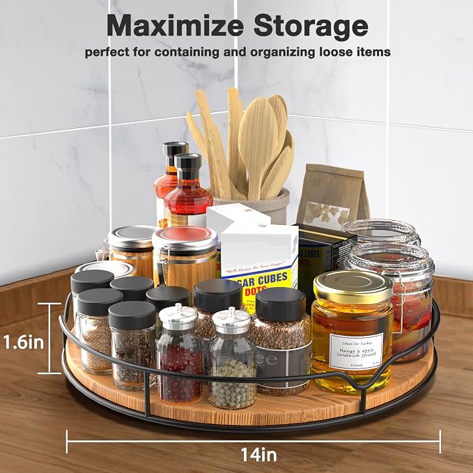 Lazy Susan Turntable Organizer for Cabinet Pantry Kitchen Countertop Computer Cupboard, 14 inch - Image 2