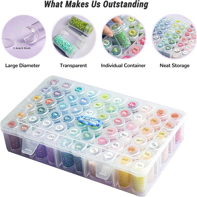 Diamond Painting Storage Containers - 2 Packs 60 Jars Bead Organizer With Labels for Art Accessories and Diamond Dots