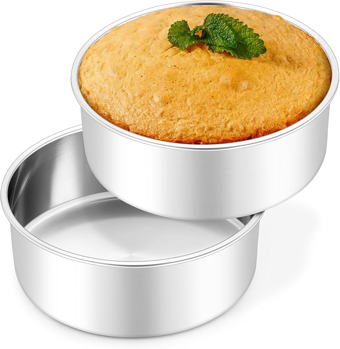 Leonyo 6 Inch Cake Pans, Stainless Steel Round Cake Baking Pans Set of 2, 6” x 3” Deep Baking Tins for Even Heating, Non Toxic & Healthy, Heavy-Duty, Dishwasher Safe by Leonyo