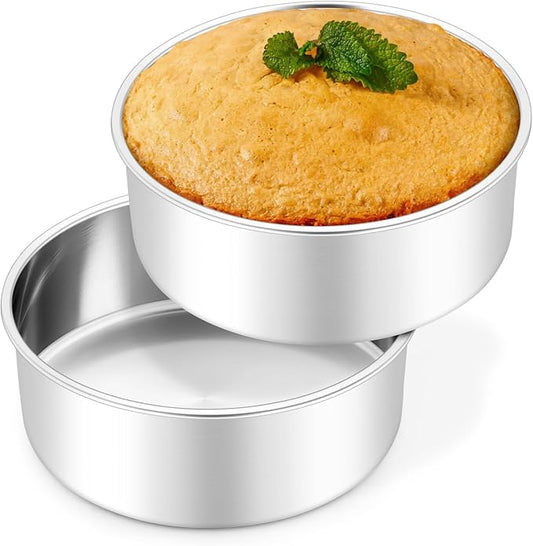 Leonyo 6 Inch Cake Pans, Stainless Steel Round Cake Baking Pans Set of 2, 6” x 3” Deep Baking Tins for Even Heating, Non Toxic & Healthy, Heavy-Duty, Dishwasher Safe by Leonyo