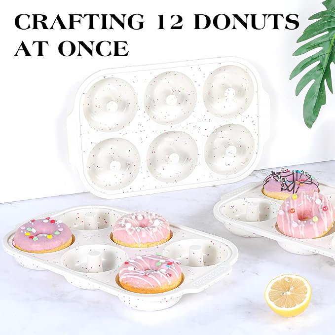 Silicone Donut Pan for Baking with Metal Reinforced Frame Nonstick 6 Cavity Donut Molds Doughnut Tray 3.25 Inch Large Bagel Molds 1Pc (Cream)
