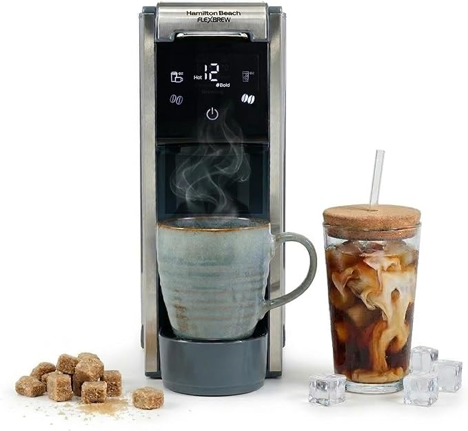 Hamilton Beach FlexBrew Advanced 4-in-1 Single Serve Coffee Maker | Hot & Iced Coffee Maker | Removable 45 oz. Reservoir | Uses Pod Packs & Grounds | Fast Brewing | Kitchen Makeover Blue by HamiltonBeach