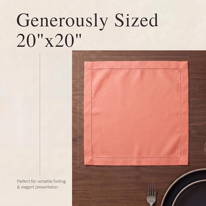 Urban Villa Hemstitch Cloth Dinner Napkins Cotton 20”x20” (Set of 12)- Orange - Image 6