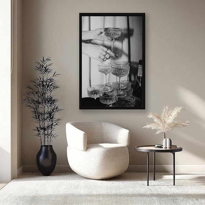 Champagne Glasses Wall , Black And White Art, Wine Glasses Poster, Bar Cart , Cocktail, Retro Photography, Bar Wall Decor Canvas Poster Wall Art Decor Print Picture Paintings for Living Room Bedroom D - Image 8