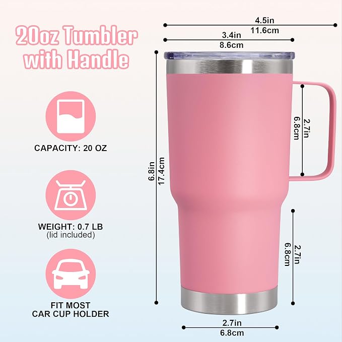 20 oz Tumbler with Handle and Lid Insulated Travel Coffee Mug Pink 1P | Stainless Steel Tumbler, coffee tumbler with handle,Spill Proof Double Wall Vacuum Tumbler Cup Keep Drink Hot & Cold - Image 6