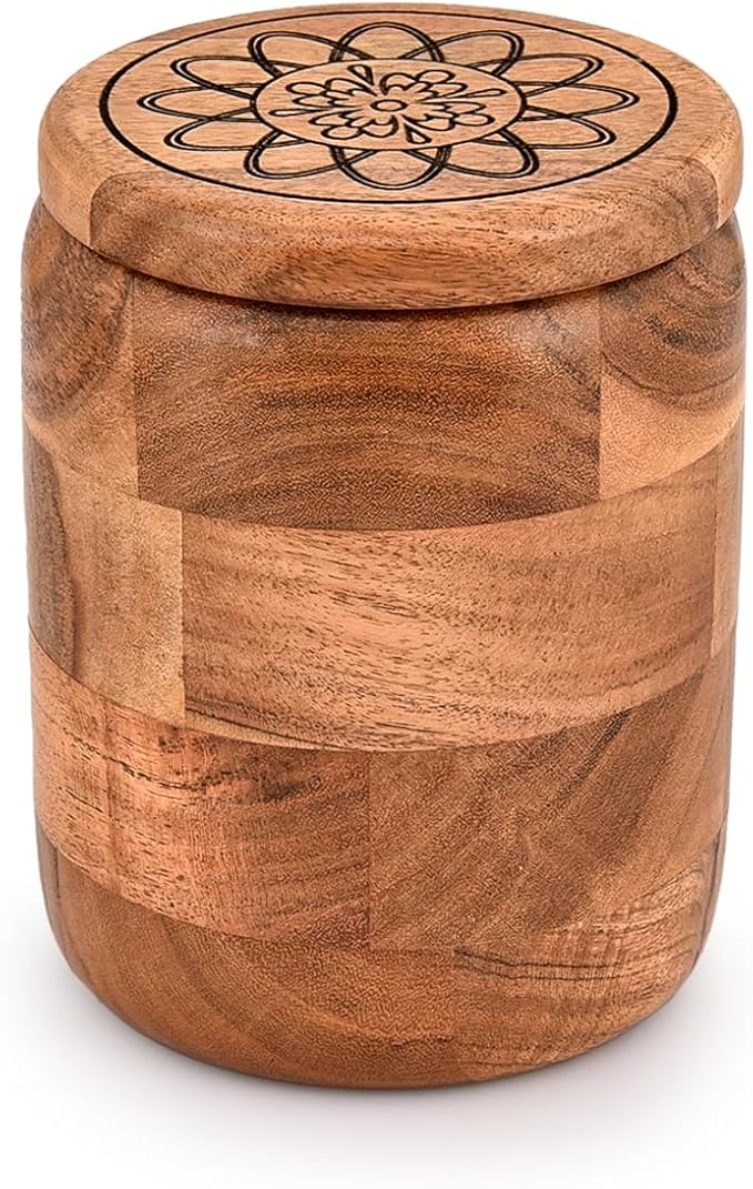 Kimona Food Jars & Canisters Acacia Wood round wooden storage jar with Lid for Keeping Cookies Pantry, Tea, Sugar, Coffee. (4.5" x 4.5" x 6") by Unknown