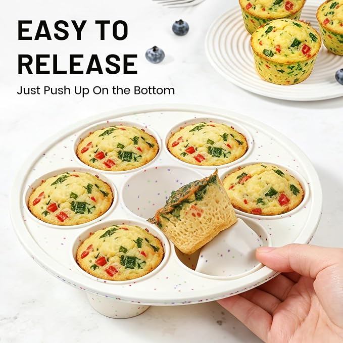 Vinino Silicone Air Fryer Muffin Pan with Reinforced Frame, Egg Bite Mold | 7 Cup Air Fryer Accessories, Silicone Muffin Pans for Oven, Perfect for Egg Bites, Muffins, Tarts and Quiche, BPA-Free, Cream - Image 5