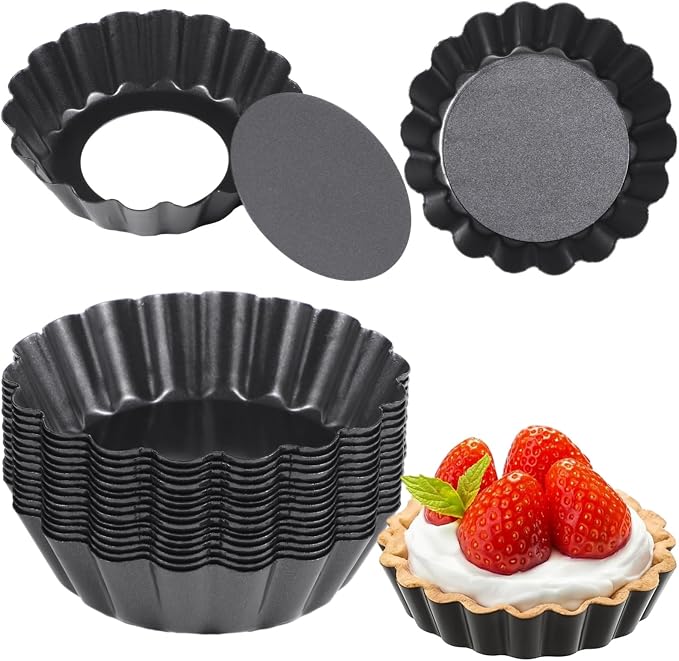 16 PCS Mini Removable Bottom Tart Pans, Flower Shape 3 in Nonstick Carbon Steel Fluted Cake Molds, Mini Pie Pans, Baking Cups for Tarts, Pudding, Brownies, Mini Quiche by Unknown