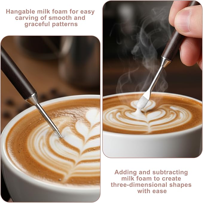 Latte Art Pen Set, 2-Pack Latte Art Pen Cinnamon Pens for Coffee, Stainless Steel Wooden Coffee Bar Accessories, Coffees Station Accessories for Barista Make Creative Designs Decors