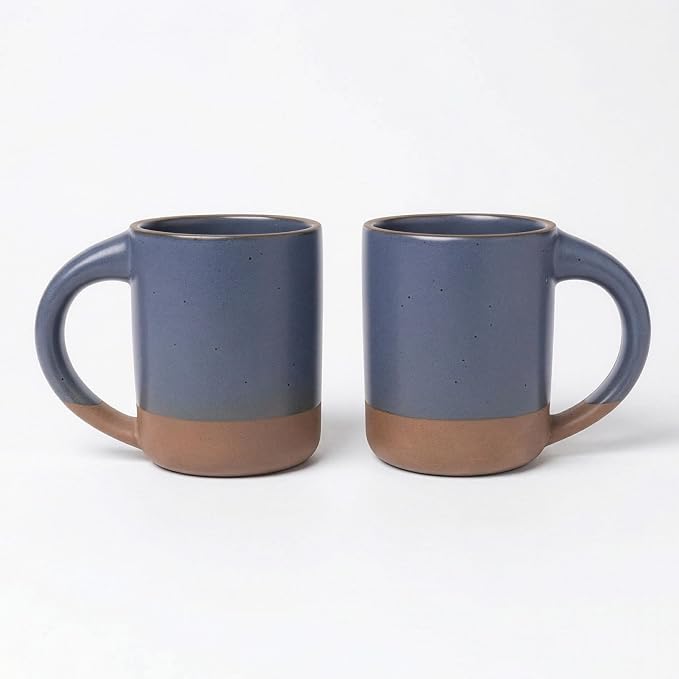 TOMO Mugs Set of 2, 12oz Modern Stoneware Coffee Mugs, Large Handle Ceramic Drinkware - Harbor Blue by TOMOSTONEWARE
